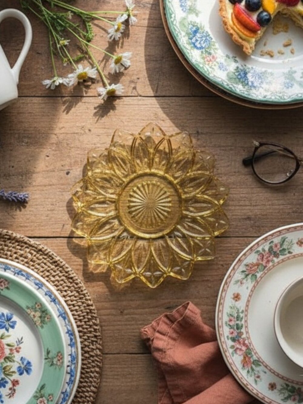 Yellow Federal Glass Sunflower Plate Vintage Colourful Serving Tray Dinnerware